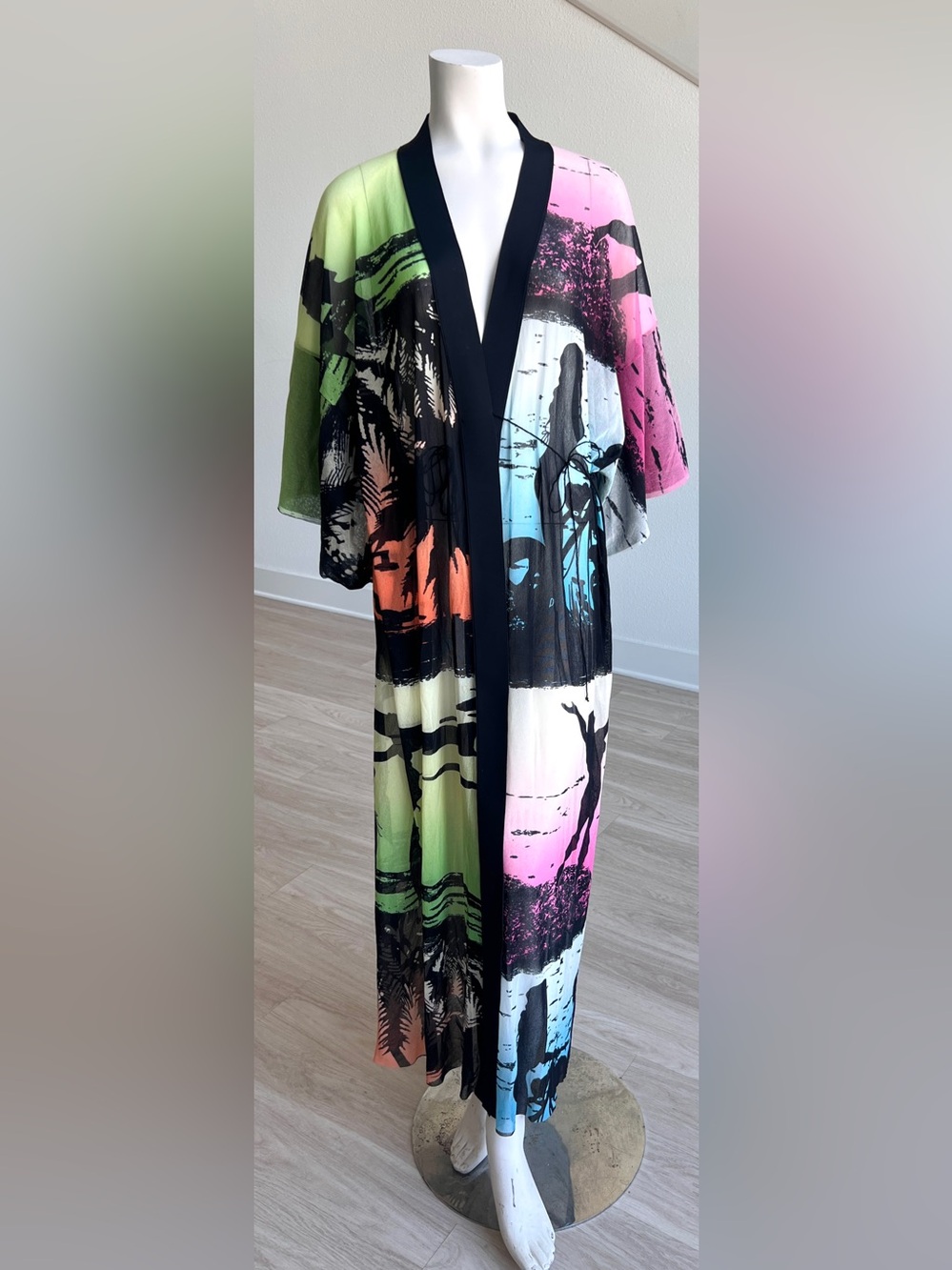 Authentic 1990s Y2K Jean Paul Gaultier Kimono Tropical Surfer Sunset Print L